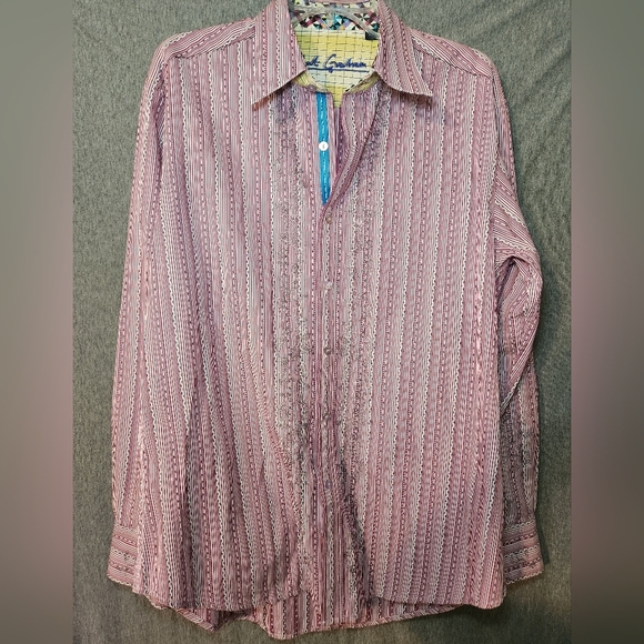 Robert Graham Embroidered Long Sleeve Button Down Shirt Flip Cuff Mens L Red EUC - Picture 1 of 9